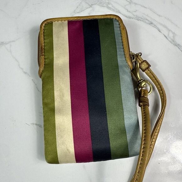 Coach Legacy Stripe N S Universal Case Wristlet Gold Leather Tag Rare Wallet - Picture 4 of 7